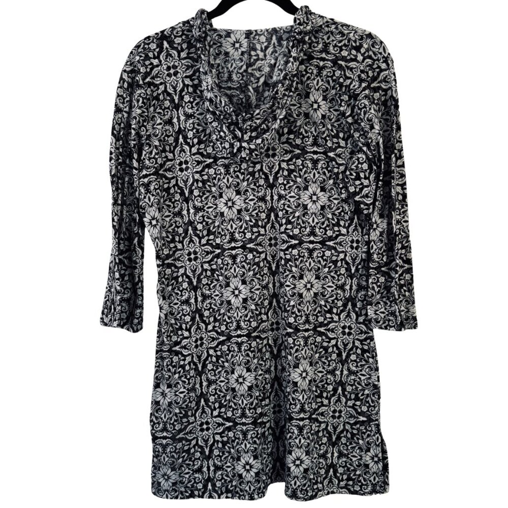 Balance Collection Black & White Hooded Cover Up Top Size Medium - Picture 3 of 6